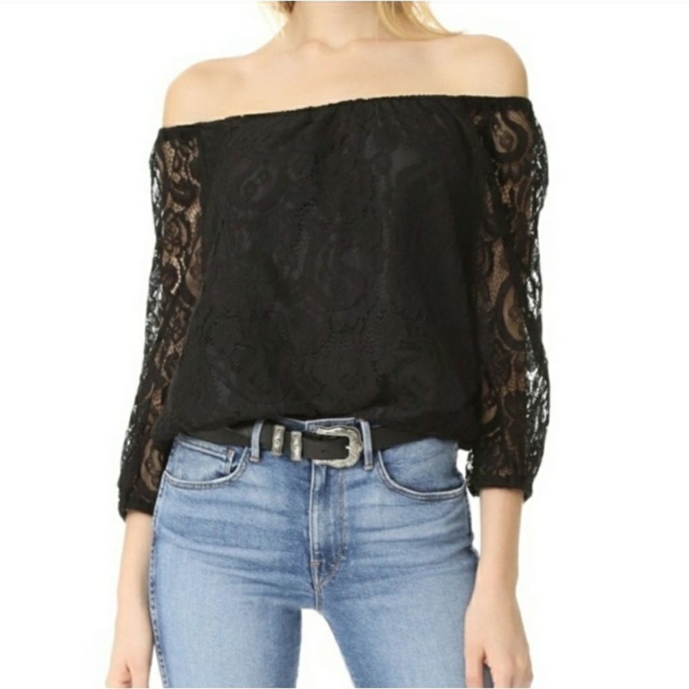 Cupcakes and Cashmere Karla Black Lace Off the Shoulder Top Size Medium